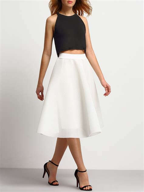 White Knee Length Flare Skirt Sheinsheinside