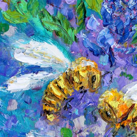 Bee Painting Original Oil Garden Art Abstract Impressionism Fine Art