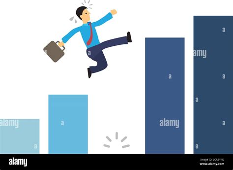 Businessman Running On The Graph And Jumping Over A Giant Gap Vector
