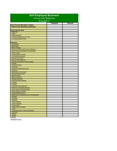 4. self employed worksheet