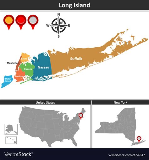 Map Of Long Island Royalty Free Vector Image Vectorstock