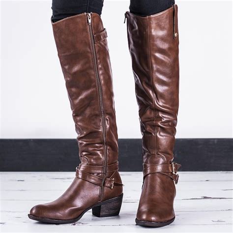 Vepose women's 49 riding boots knee high boots buckle calf boot. Buy REGINA Heeled Knee High Riding Boots Brown Leather ...