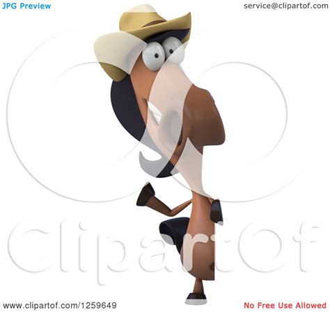 Clipart Of A 3d Horse Wearing A Cowboy Hat Around A Sign