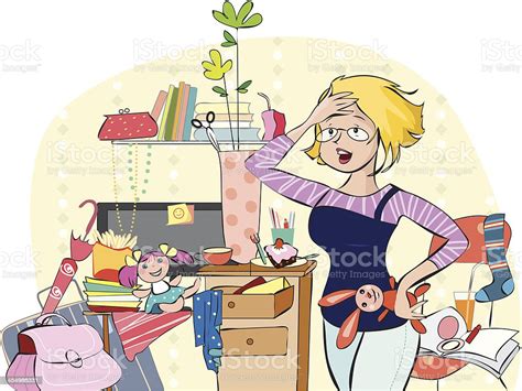 Young Mother In A Messy Room Stock Illustration Download Image Now