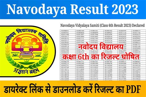 Navodaya Result 2023 Class 6 Available Direct Link To Check Jnv Class
