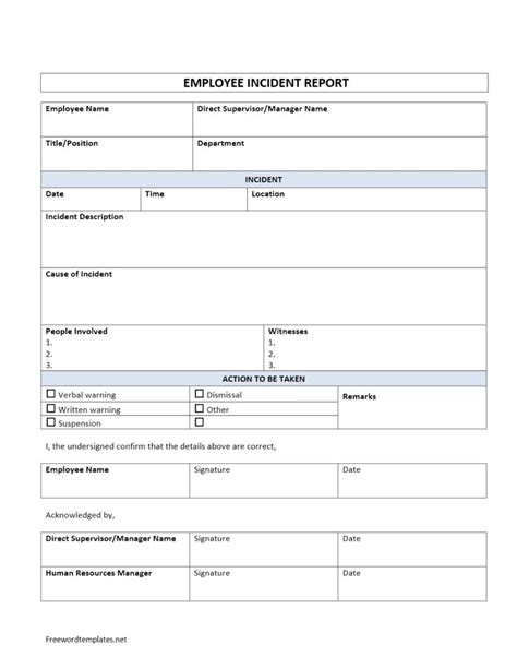 Free Incident Report Form Template Word Free Printable Templates