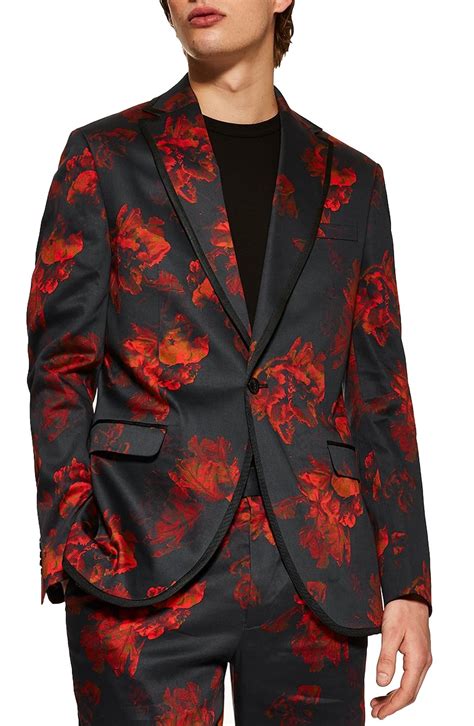 Margera skinny fit red suit jacket with floral jacquard. Men's Topman Slim Fit Floral Suit Jacket, Size 42R - Black ...