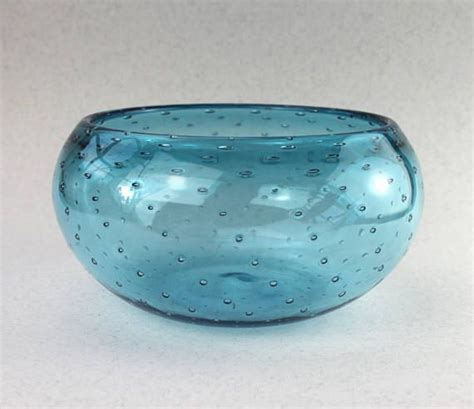 Turquoise Hand Blown Glass Bowl Sra Glassware Bubbles Turquoise Glass