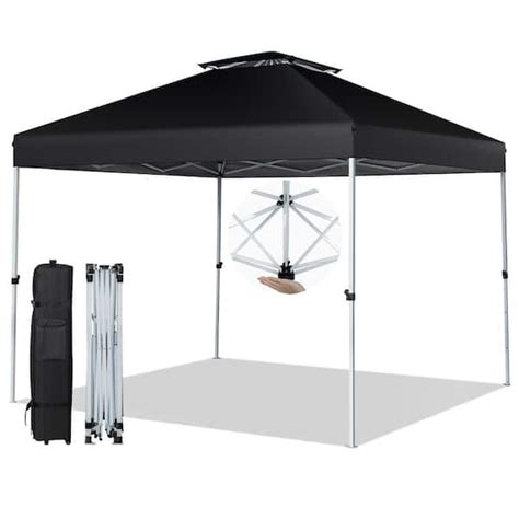 Gymax 2 Tier 10 Ft X 10 Ft Black Pop Up Canopy Tent Instant Gazebo