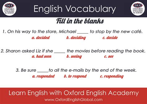 Learn English With Oxford English Academy Fill In The Blanksclick