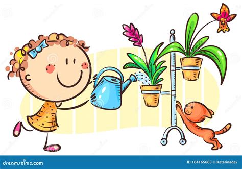 Girl Watering The Tree Vector Illustration 41322516