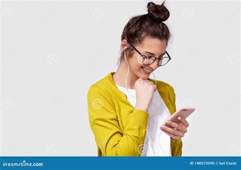Portrait Of Smiling Young Woman Using Cellphone Happy Female Chatting