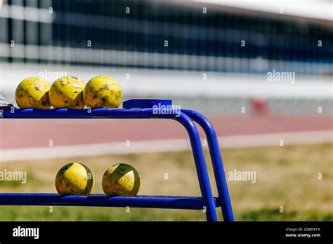 Shot Put Rack In Track And Field Competitive Stock Photo Alamy