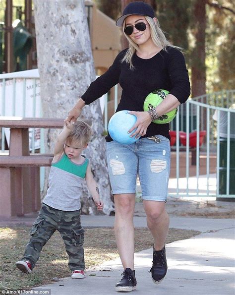 Hilary Duff Teaches Two Year Old Son Luca Some Ball Skills Hilary