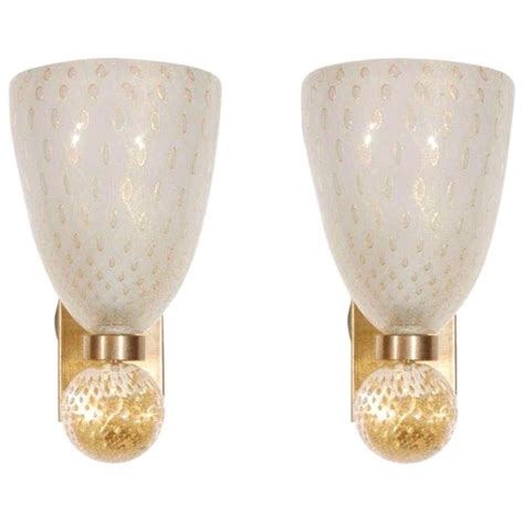 Pair Of French Brutal Bronze And Murano Glass Sconces At 1stdibs