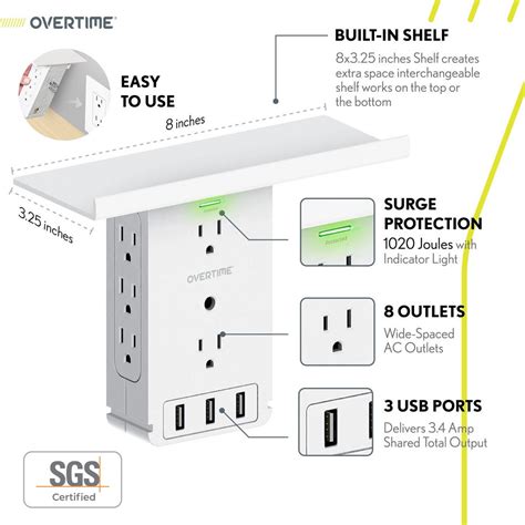 Outlet Shelf Multi Port Wall Charger Surge Protector With Lightning