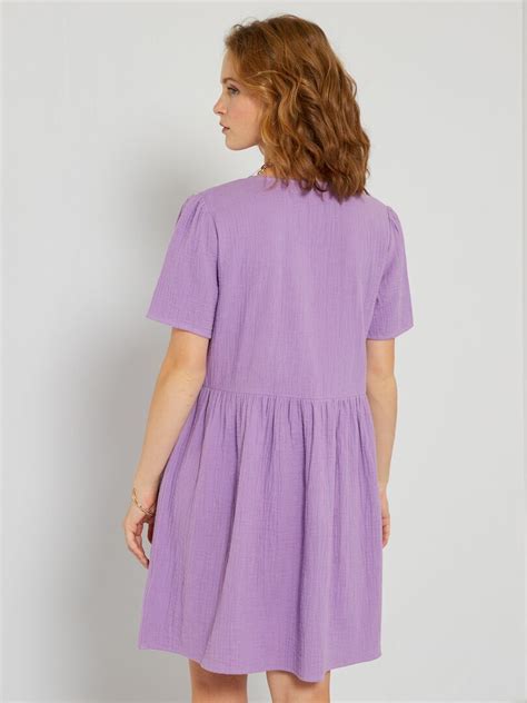 Vestido Corto De Gasa De Algod N Morado Kiabi