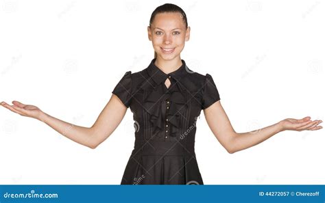 Happy Excited Beautiful Woman Hold Two Empty Palms Stock Image Image