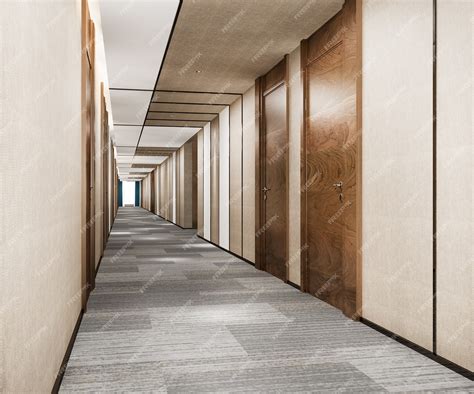 Premium Photo 3d Rendering Modern Luxury Wood And Tile Hotel Corridor