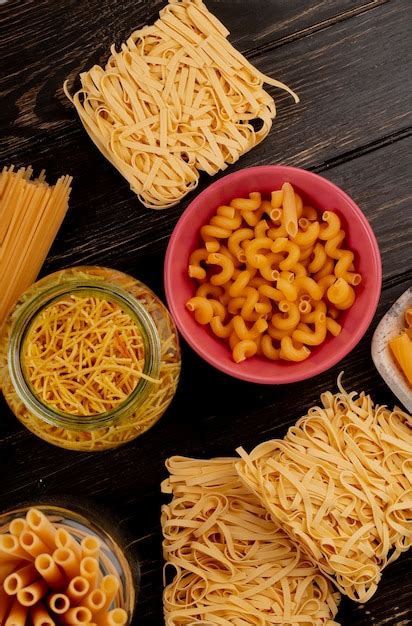 Free Photo Top View Of Different Types Of Pasta As Bucatini Cavatappi