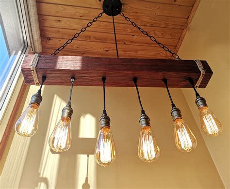 Wood Beam Edison Chandelier Ceiling Lights Rustic Light Fixtures