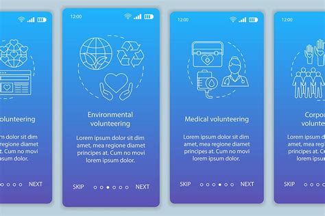 Volunteer Becoming Mobile App Pages Pre Designed Vector Graphics