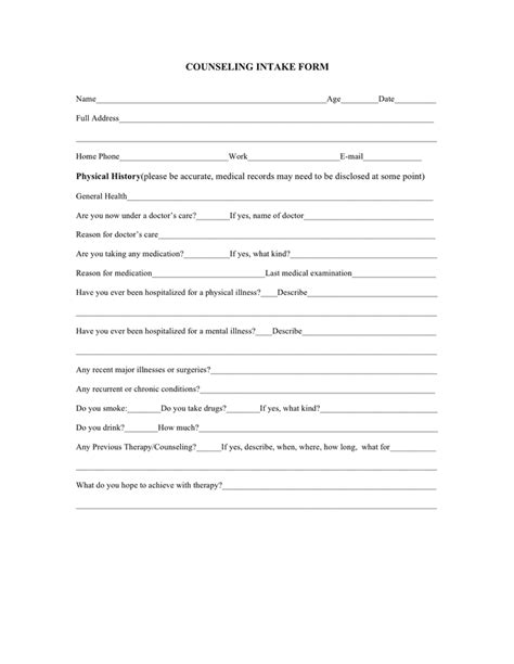 Counseling Intake Form In Word And Pdf Formats