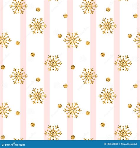 Christmas Gold Snowflake Seamless Pattern Golden Glitter Snowflakes On