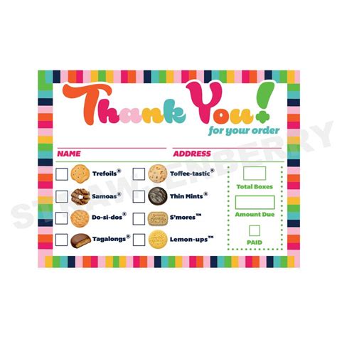 Lbb Cookie Thank You Receipt Printable Download Girl Scout Inspired 4
