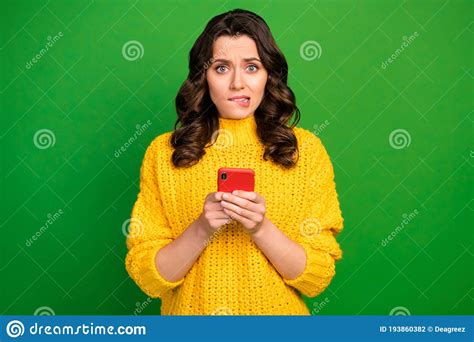 portrait of frustrated worried girl use smartphone feel anxious panic about social media