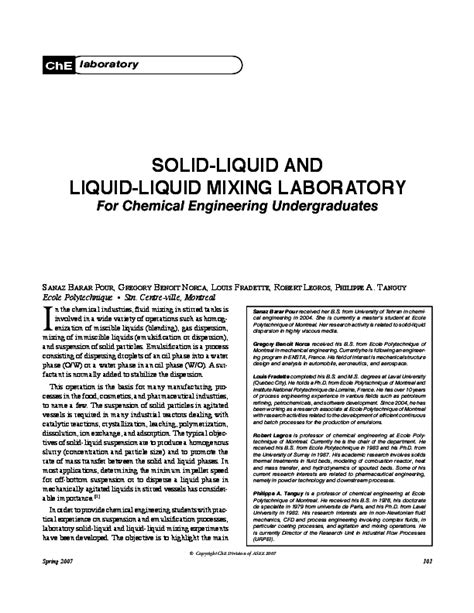 (PDF) Solid-Liquid and Liquid-Liquid Mixing Laboratory for Chemical Engineering Undergraduates ...
