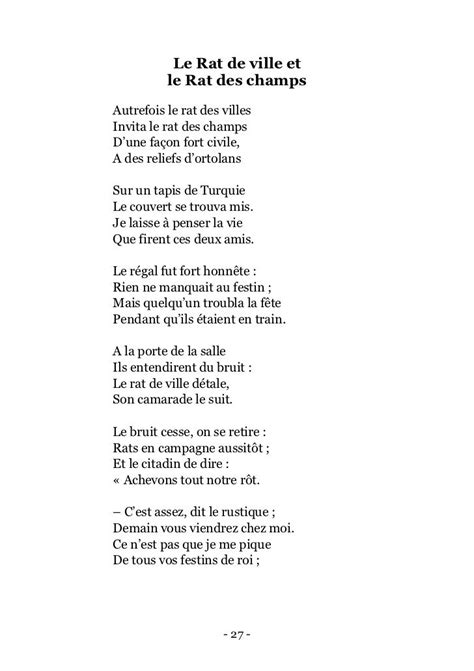 Texte Fable De La Fontaine Le Rat De Ville Et Le Rat Des Champs