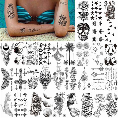 Vantaty Sheets D Small Black Temporary Tattoos For Women Men Waterproof Fake Tattoo Stickers