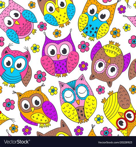 Seamless Pattern With Funny Owls Royalty Free Vector Image
