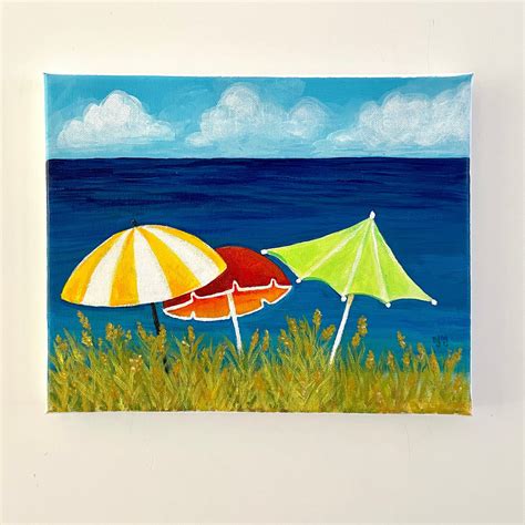 Beach Umbrellas Painting 10x8 Acrylic Canvas Wall Art Etsy In 2021