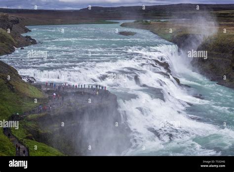 Luftaufnahme Von Gullfoss Wasserfall In Der Schlucht Des Flusses Hvita