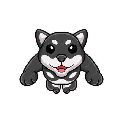 Cute Dibujos Animados De Perro Shiba Inu Negro Saltando Vector Premium