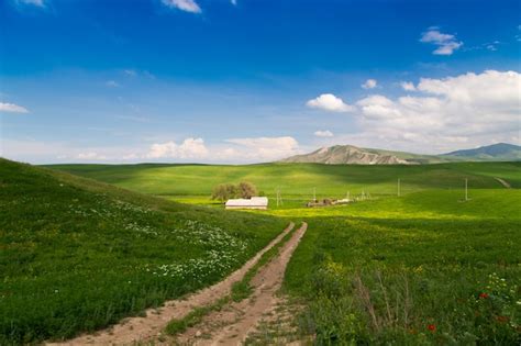 Premium Photo Mountain Country Road Among Green Flowering Hills