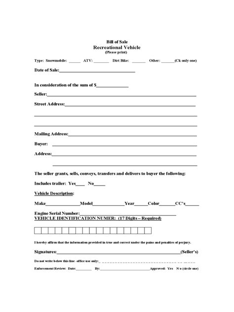 Recreational Vehicle Bill Of Sale Form 3 Free Templates In Pdf Word