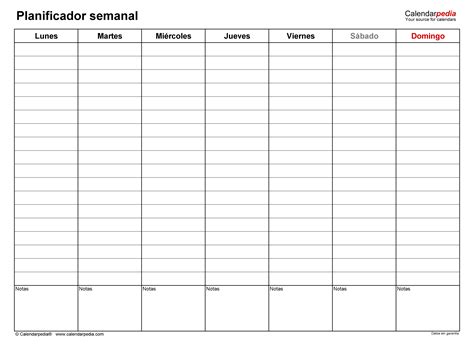 Planificadores Semanales En Word Excel Y Pdf Calendarpedia Com