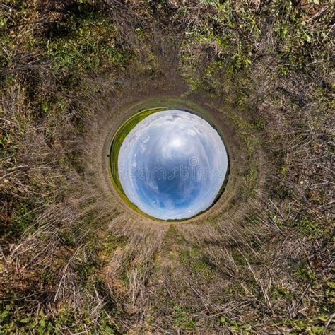 Blue Sphere Little Planet Inside Green Grass Round Frame Background