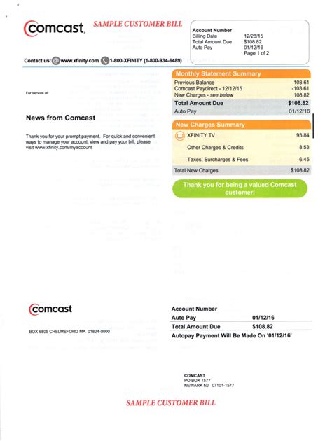 Xfinity Bill Template Fill Online Printable Fillable Blank Pdffiller