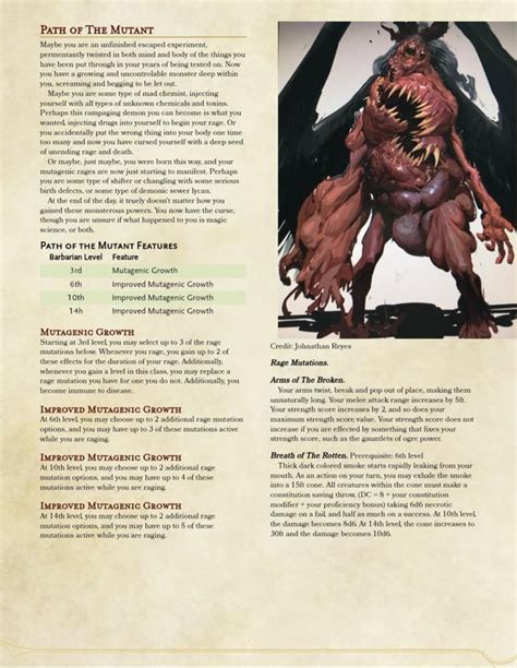 Homebrew Barbarian Subclass Path Of The Mutant V1 1 R Dndhomebrew