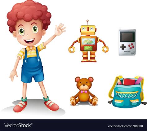 A Young Boy And His Toys Royalty Free Vector Image