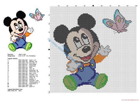 Baby Disney Mickey Mouse With Butterfly Cross Stitch Pattern Free