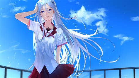 Download 1920x1080 Anime Girl White Hair School Uniform