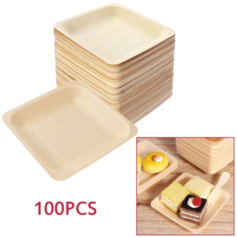 Rosenice 100pcs Square Disposable Wooden Plate Party Plates Tableware