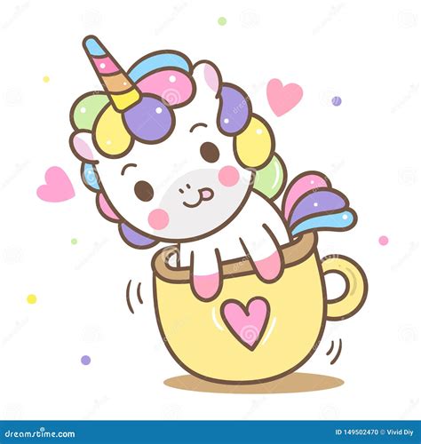 Illustrator Of Cute Unicorn Vector In Mini Cup Kawaii Pony Cartoon