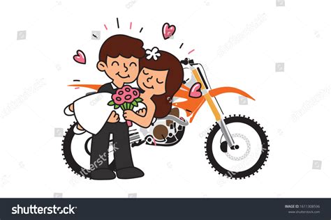 Motorcycle Wedding Biker Marriage Happy Wedding เวกเตอร์สต็อก ปลอดค่า