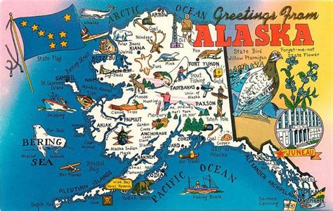 Map Attractions Alaska Tichnor Bros Postcard 4973 Hippostcard